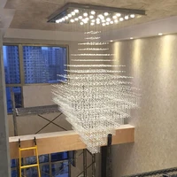 led duplex living room chandelier simple crystal hanging wire ceiling lamp hall hotel stainless steel engineering longchandelier
