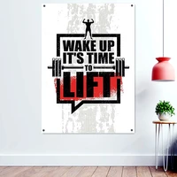 wakeup its time to lift workout gym motivation poster weight loss bodybuilding exercise wallpaper banner flag wall decor