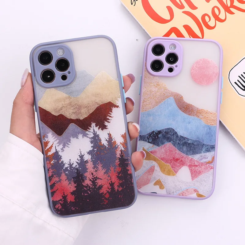 

PUNQZY Sun Color Painting Matte Candy Colors Drop Resistant Phone Case For iPhone 12 11 13 PRO MAX X XR XS 7 8 Soft TPU Cover