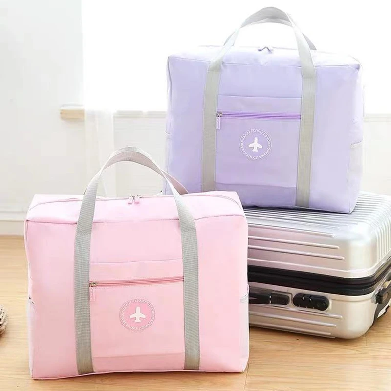 

Solid Color Travel Storage Bag Foldable Waterproof Trolley Bag Portable Clothing Quilt Organizer Large-Capacity Duffel Bages
