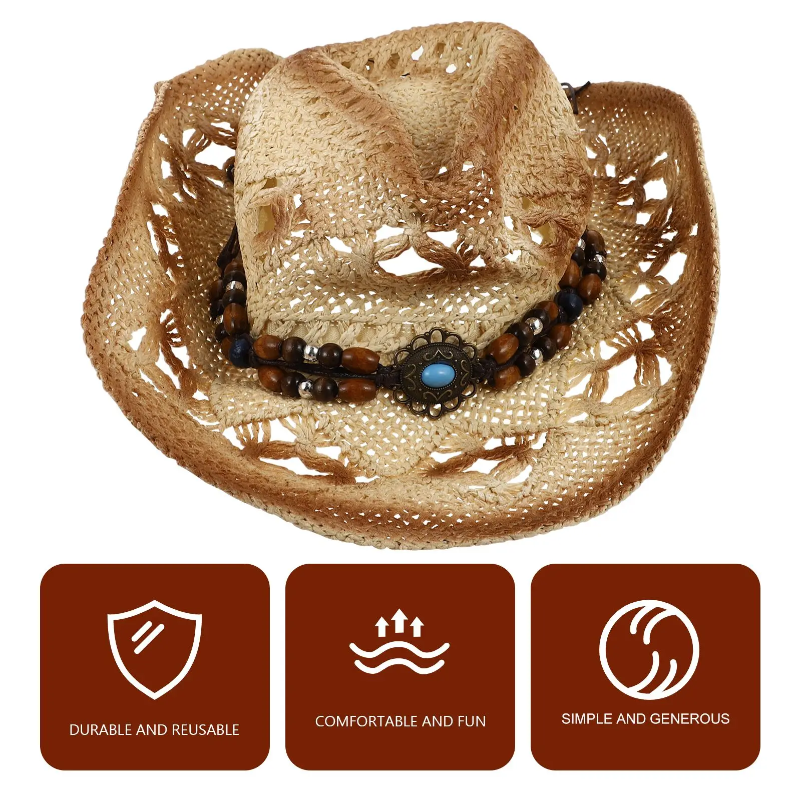 

Straw Hat Western Style Vintage Pretty Cowboy Straw Hat Summer Straw Hat for Men Women Adult