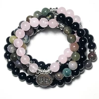 108 mala beaded natural stone bracelet 8mm black onyx rose quartz beaded elastic cord wrap bangle for women yoga jewelry