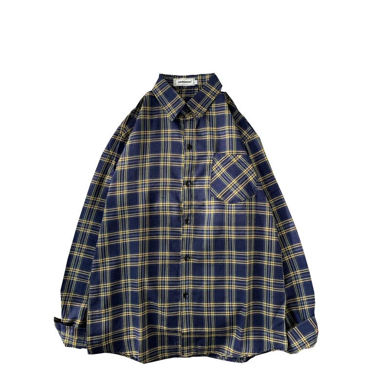 

Men Shirts Plaid Spring Mens Outwear Tops Simple Couple Unisex Loose All-match Basic Retro Korean Trendy Ins Ulzzang Male Daily