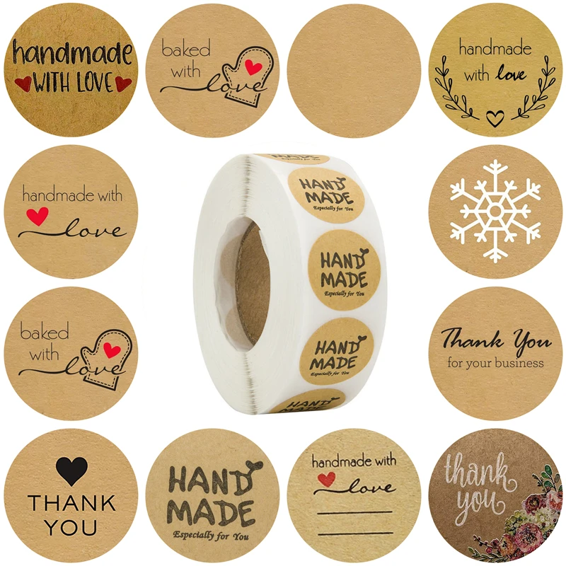 

StoBag 500pcs Kraft Paper Decorate Stickers Baby Show Birthday Event & Party Supplies Christmas Handmade Gift Decoration Sticker