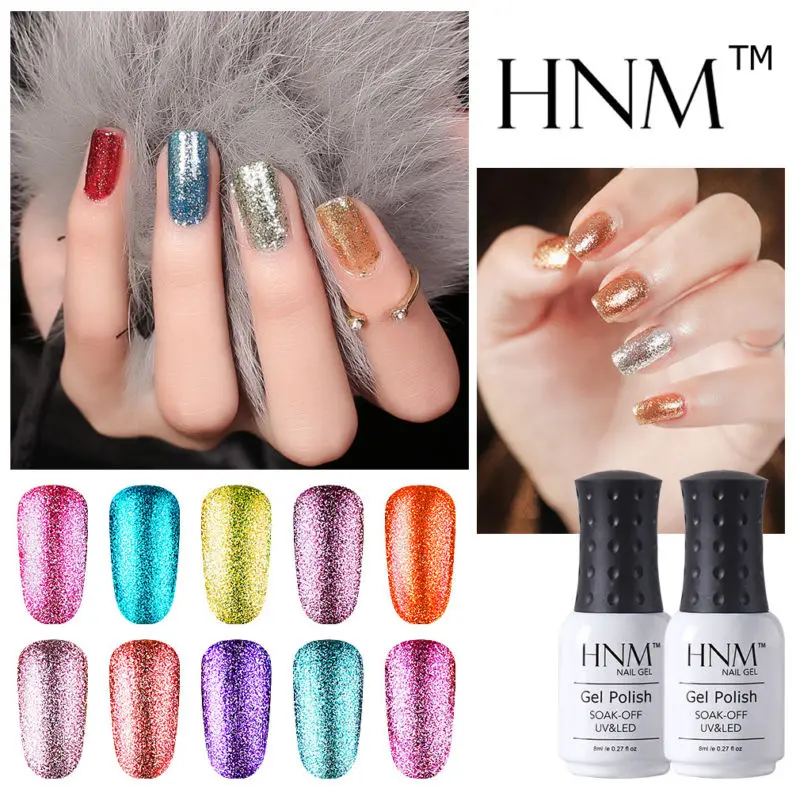 HNM 8 мл гель для ногтей Блестящий Светодиодный УФ маникюра Платиновый блестки
