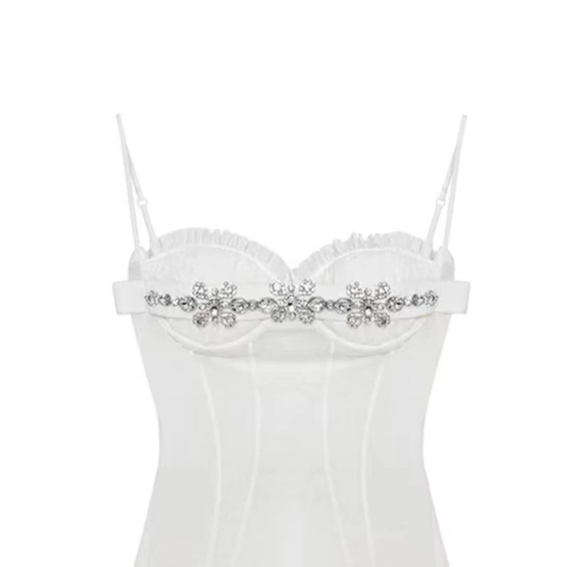 

VGH Sexy Patchwork Diamond Vest For Women V Neck Sleeveless Tunic Solid Vests Female Summer Fashion New Clothing 2021 Stylish