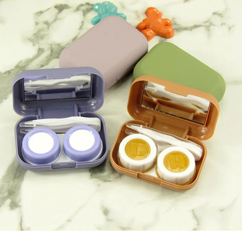 

Matte Colored Contacts Colored Lens Container Cute Unisex Contact Lens Cases with Suction Cup Tweezer Holder Set