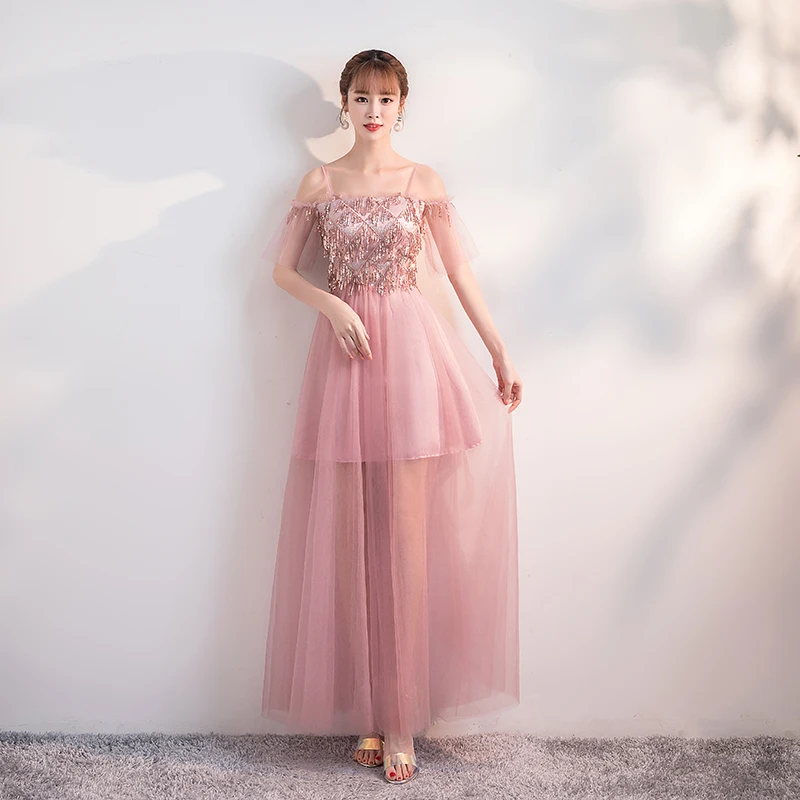 Розовое платье подружки невесты размера плюс Тюлевое с пайетками для выпускного