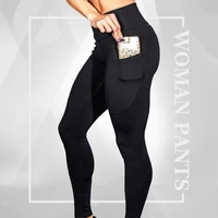 phone pocket womens leggings sports fashion solid color high elasticity hip lift high waist elastic yoga pants woman pants