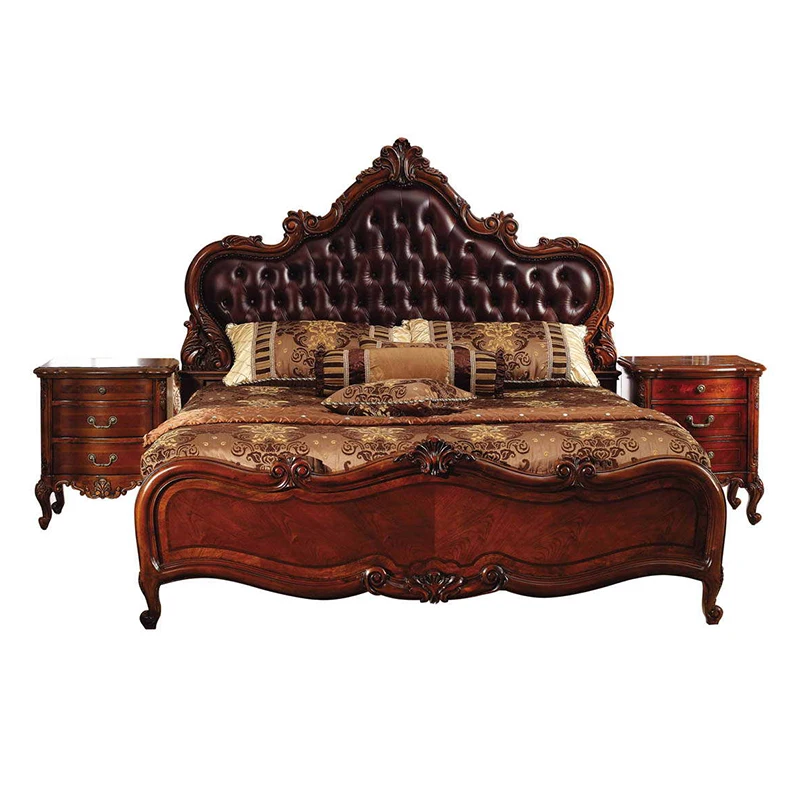 Goede Amerikaanse High End Massief Houten Slaapkamermeubilair Set Lederen Bed Деревянная Мебель Для Спальни, Кожаная Кровать GH08