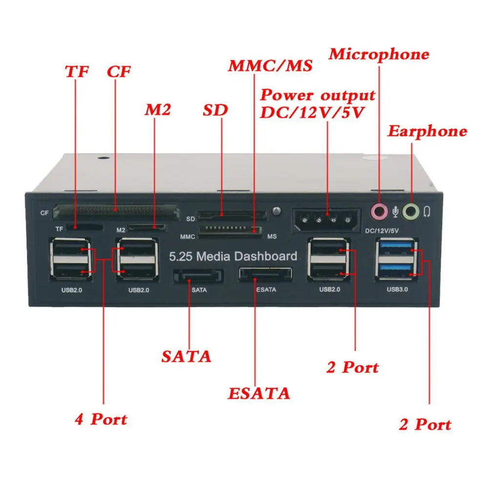 5 25 &quotPc Передняя панель приборная медиа Usb 3 0 концентратор аудио Esata Sata кардридер