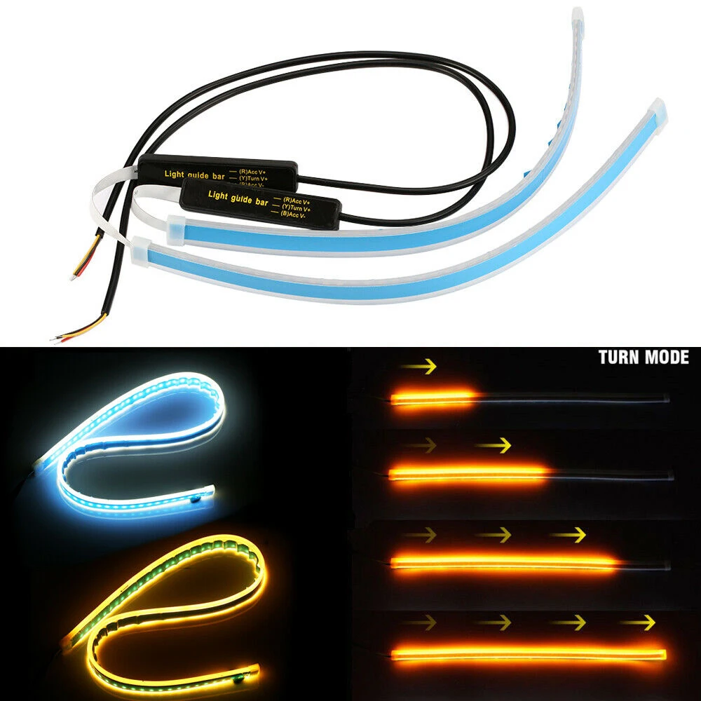 

Car led lights 30 45 60cm Daytime Running Light Flexible Soft Tube Guide LED Strip White Turn signal Yellow running lights 12V