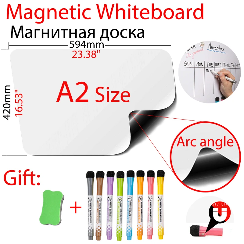Магнитная доска для сухого стирания магнитная доска для записей A2, Размер 16,5 дюйма x 23,4 дюйма, для холодильника, доска для записи сообщений