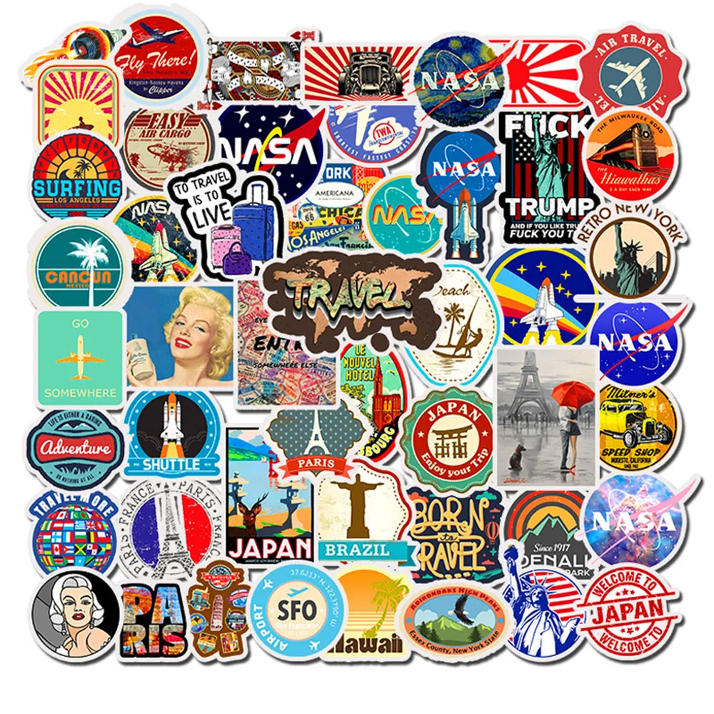 

50PCS Journey Scenery Travel Graffiti Computer Stickers Waterproof DIY Fridge Suitcase PVC Decals Mixed For MacBook Notebook HP