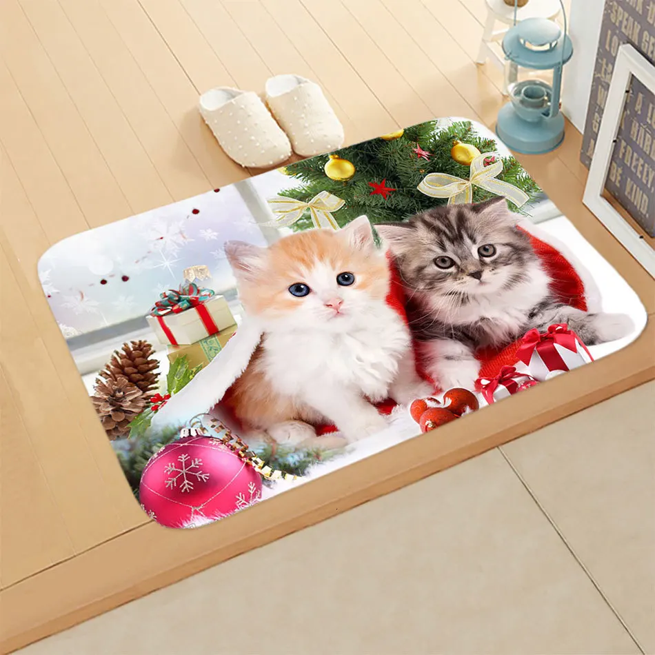 3D Рождественский коврик Kawaii Cat напечатанный ковер Противоскользящий коврик наружные коврики кухонные передние двери коврики Xmas Tapete Para Sala