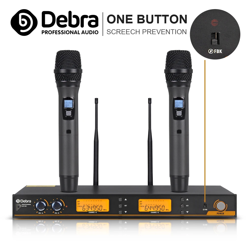 Микрофон Debra Audio S200 UHF 2*100 с регулируемой частотой беспроводная система ручными