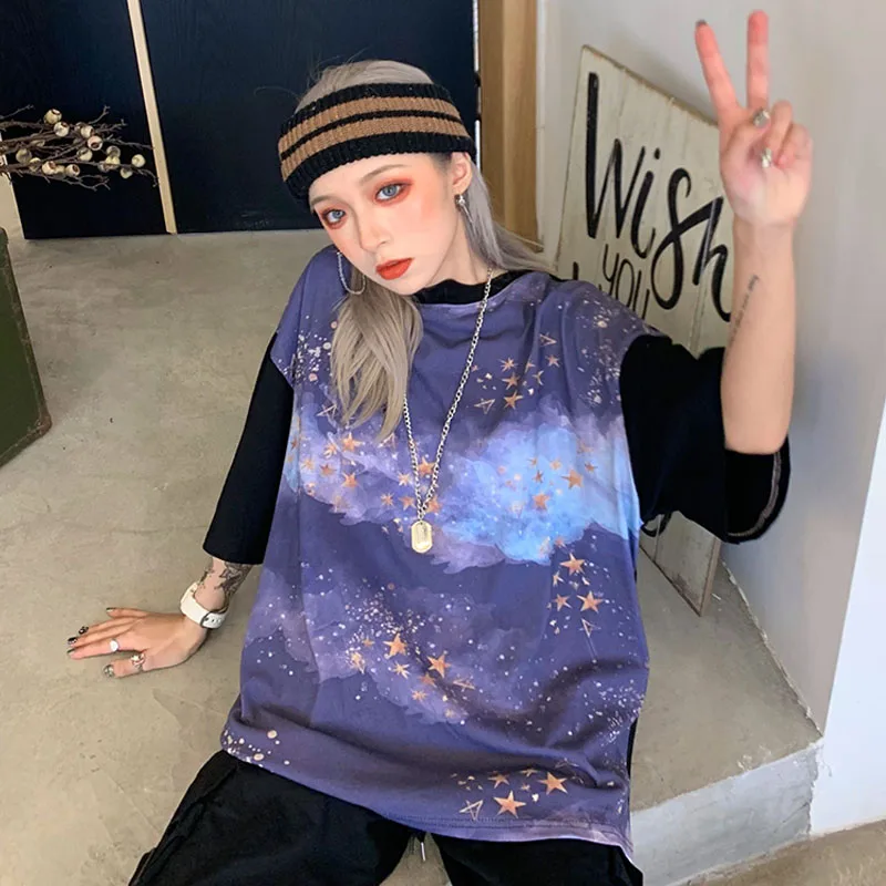 Летняя женская футболка новая свободная Корейская версия cec super fire net красная