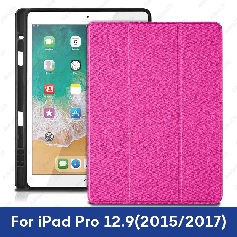 12.9 2015 17 RoseRed Чехол для iPad Pro 12,9 с держателем-карандашом из искусственной кожи, передняя крышка, мягкий силиконовый чехол для iPad Pro 12,9 - Цвет: 12.9 2015 17 RoseRed