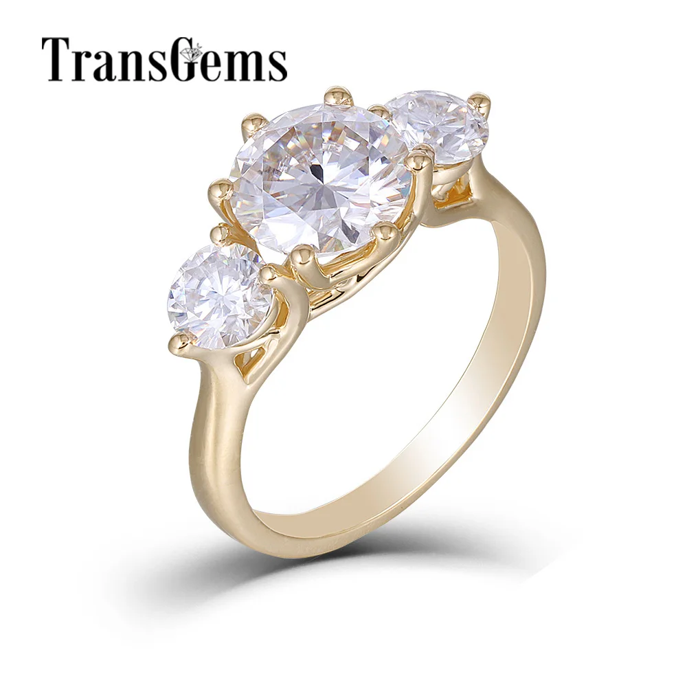Transmems 18 К желтое золото 3.5CTW центр 2.5ct 8,5 мм и сторона 0.5ct 5 мм F цвет Муассанит 3 Камень Обручальное кольцо Трилогия кольцо