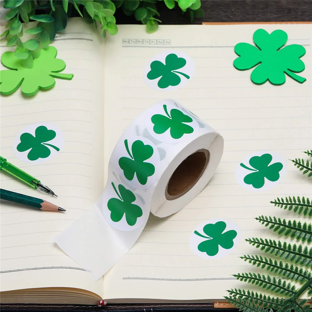 

2021 New 500pcs Clover Stickers Tags Shamrock Stationery Stickers For Home Decoration Daily Necessities Green Lucky Seal Labels