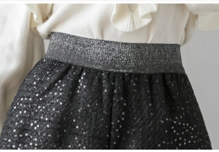 

2020 autumn winter Fashion elastic high waist shorts women bling sequins casual woman Booty shorts wide leg tweed women's shorts