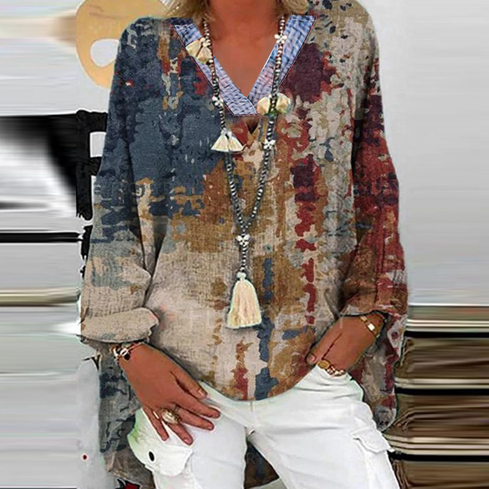 В винтажном стиле Из хлопка и льна на Размеры d Рубашка Блузки 3xl размера плюс с