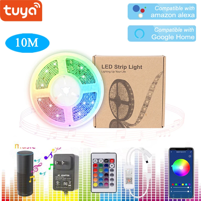 

Tuya Smart Home 5050 RGB 300 LED 10M Light Strip Colorful Flexible RGB Strip Lights Works with Alexa Echo Google APP Control