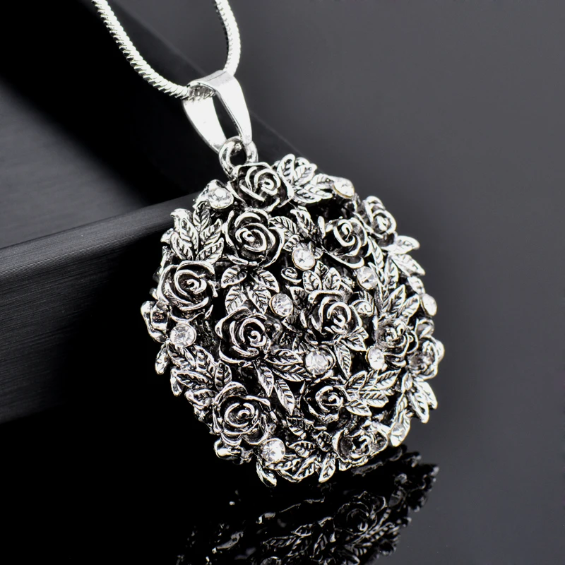 LEEKER готический стиль черная роза цветок шар Большая подвеска ожерелье длинная