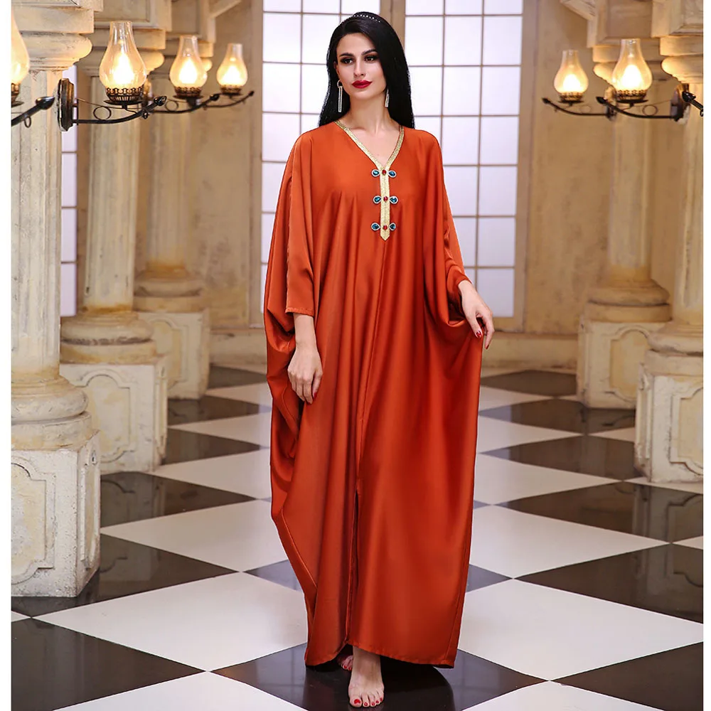 

Satin Kaftan Abaya Farasha Dubai Dress Women Batwing Sleeve Caftan Muslim Turkey Islam Clothing Party Moroccan Ramadan Jalabiya
