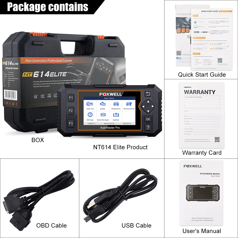 Сканер FOXWELL NT614 Elite Four System OBD2 подушка безопасности двигателя ABS AT EPB сброс масла EOBD