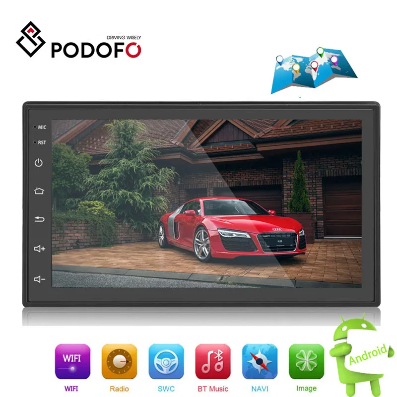 Podofo 2din Автомагнитола Android Авторадио 7 ''мультимедийный плеер сенсорный экран gps Bluetooth FM аудио стерео wifi аудио MP5 плеер