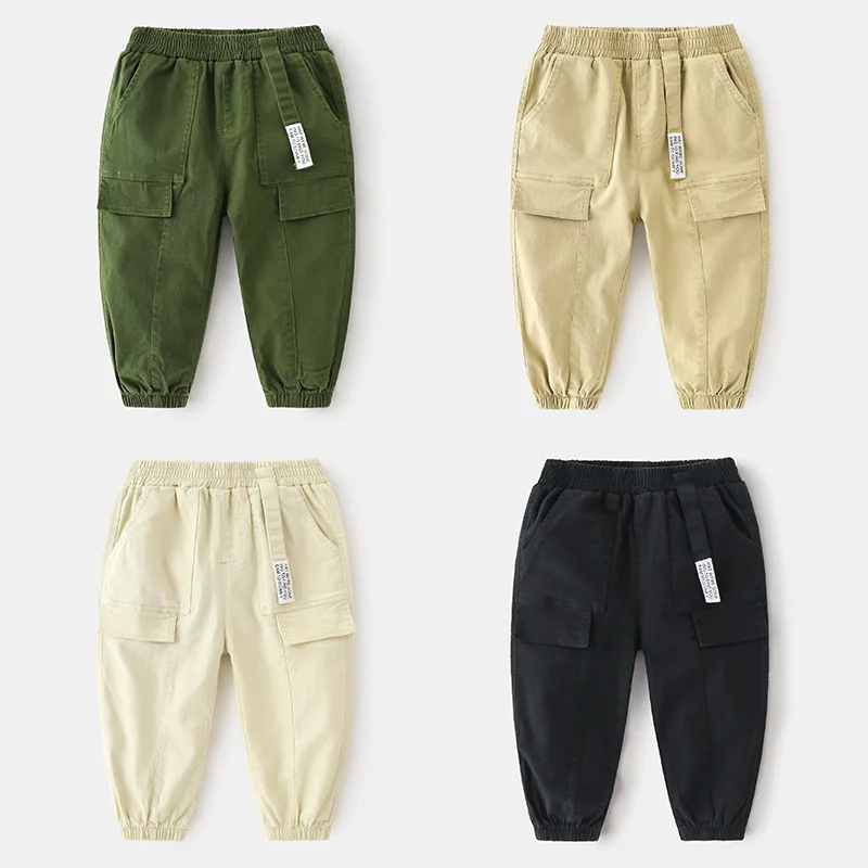 Осенние штаны для маленьких мальчиков Цвет армейский зеленый Модные эластичные
