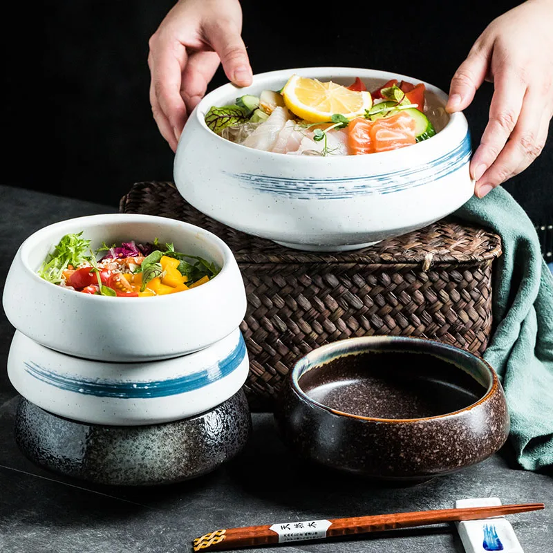 

Japanese Creative Style Tableware Large Noodles Bowl Dishes for Serving Utensils for Kitchen Ramen Salad Fruit Ribbed Soup Bowls
