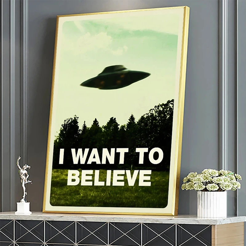 

X file canvas painting of UFO TV show I want to believe alien wall art print posters and prints canvas living room decoration