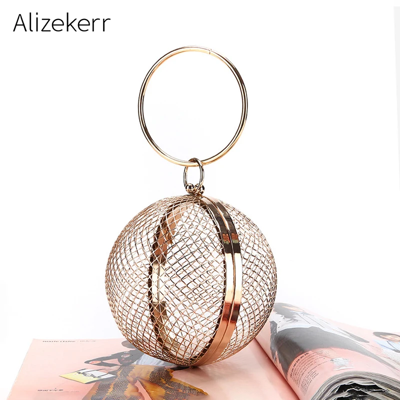 Ажурная вечерняя сумка клатч с металлическим шаром женская модная круглая