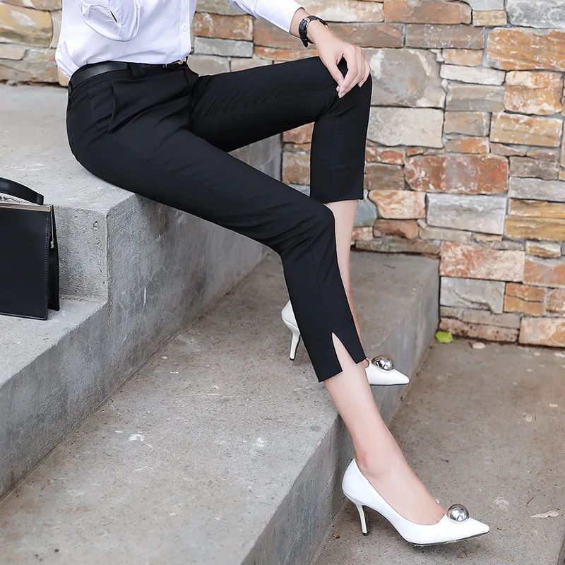 

Женские брюки-карандаш с эластичным поясом, весенние брюки-карандаш с Боковым Разрезом, 2020