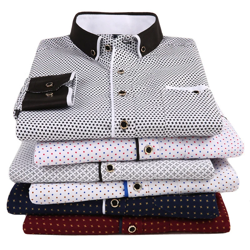 

2021 Men Fashion Casual Long Sleeved Printed Shirt Slim Fit Male Social Business Dress Shirts Brand For Men Soft Comfortable