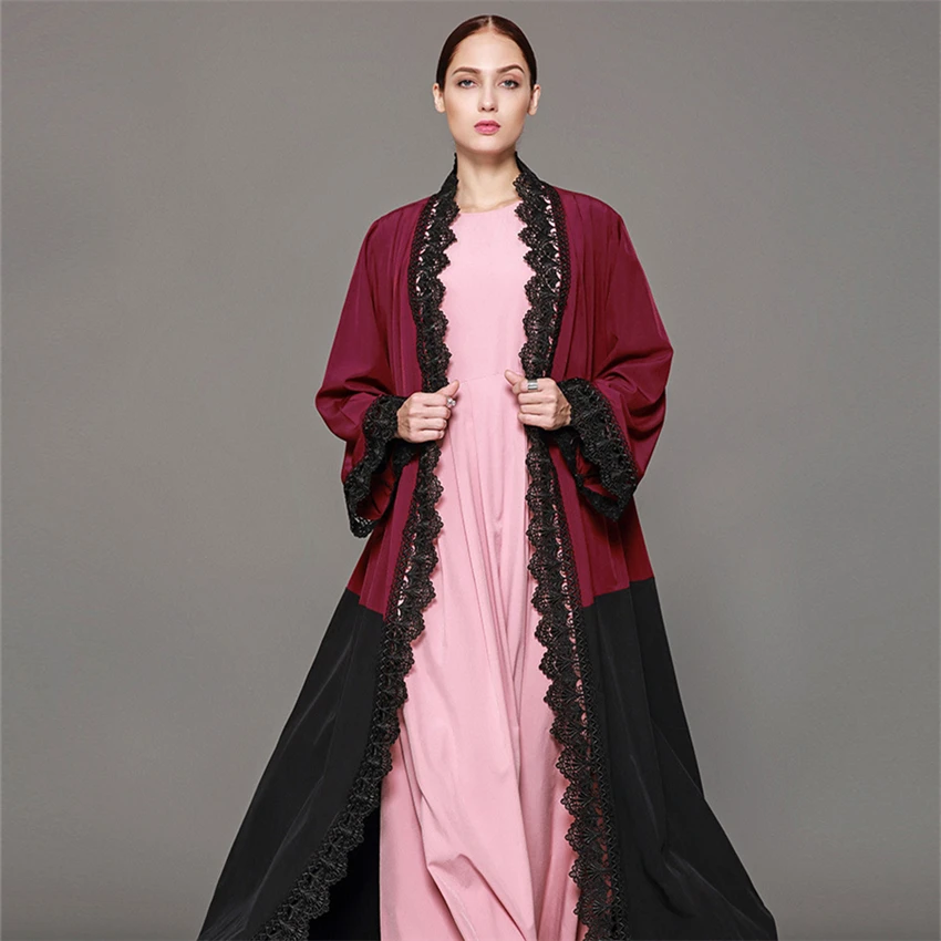 Женское платье с длинным рукавом Abaya мусульманское Кружевное кафтан в турецком