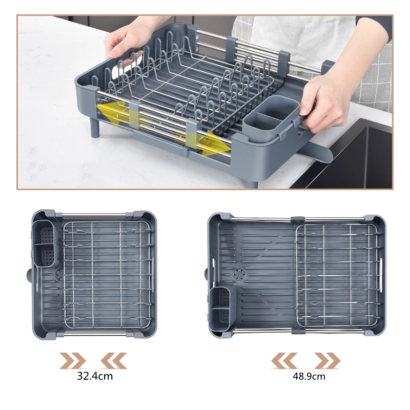 adjustable 304 stainless steel kitchen dish drying rack plates organizer drainer dinnerware cutlery storage container holder free global shipping