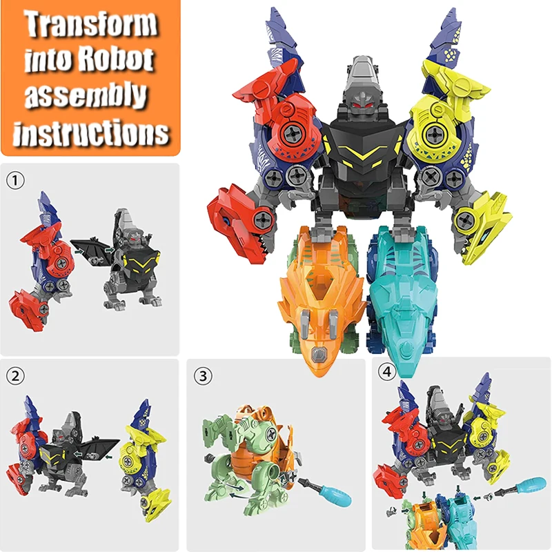 5 in 1 Dinosaur Building Toys DIY Transform Into Robot Set Learning Educational Kit for Kids Boys Birthday Christmas | Дом и сад