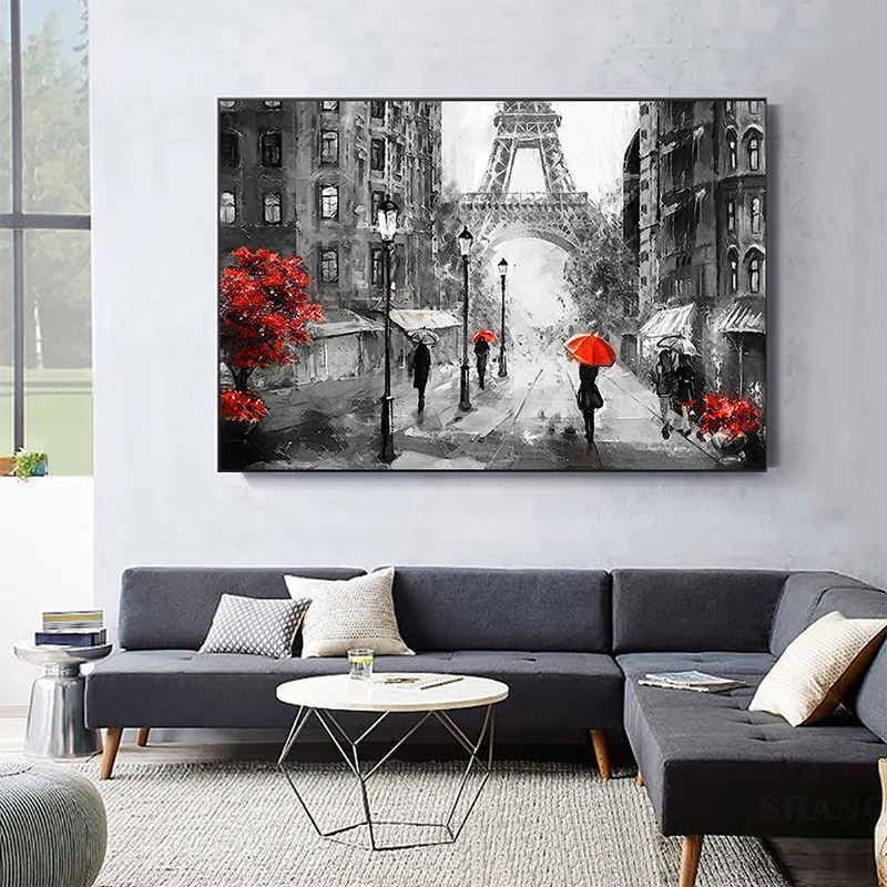 

Romantic Paris Tower City Pedestrian Street Adornment Abstract Hd Print Canvas Poster Print Pictures