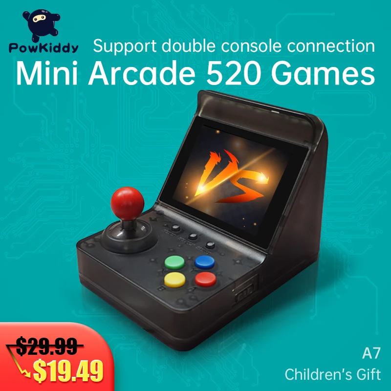 Игровая мини-консоль POWKIDDY A7 3 дюйма 32 бита 520 встроенных игр поддержка двух