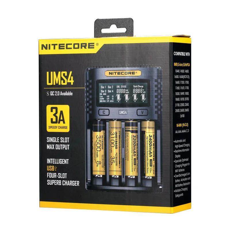 Зарядное устройство NITECORE UMS4 с четырьмя слотами USB и OLED экраном литий ионная