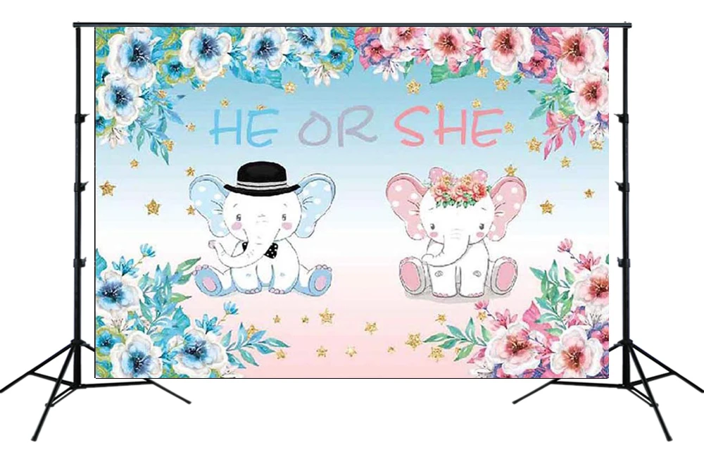 

Пол раскрыть вечерние фон он слон арахиса Baby Shower фон для фотосъемки с изображением баннер торт стол сцена сеттер плакат