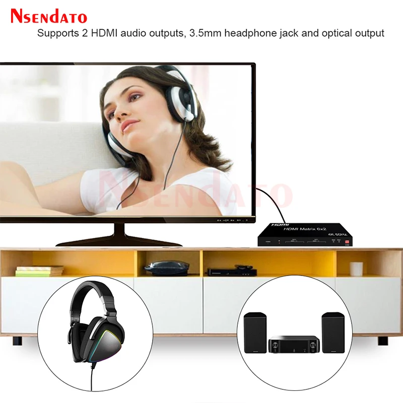 Матричный коммутатор 4K 60 Гц HDMI 6x2 6 в 2 выход 4k аудио видео сплиттер переключатель