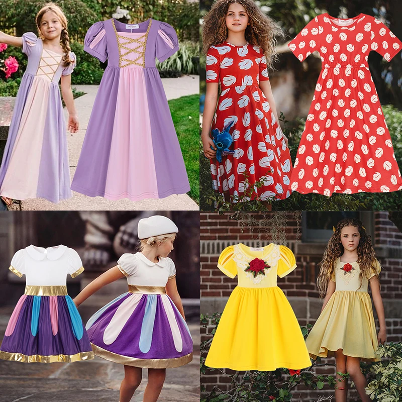 Disney Long Dresses for Girls Kids Tangled Princess Elegant Party Tutu Casual Clothes Children Autumn 2022 New Dress for Girl
