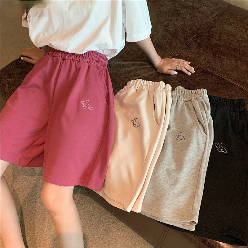 

Shorts Women Embroidery Elasticity Lovely Girls Korean Style Sweet Students Harajuku Colorful Simple Oversize Trousers Female