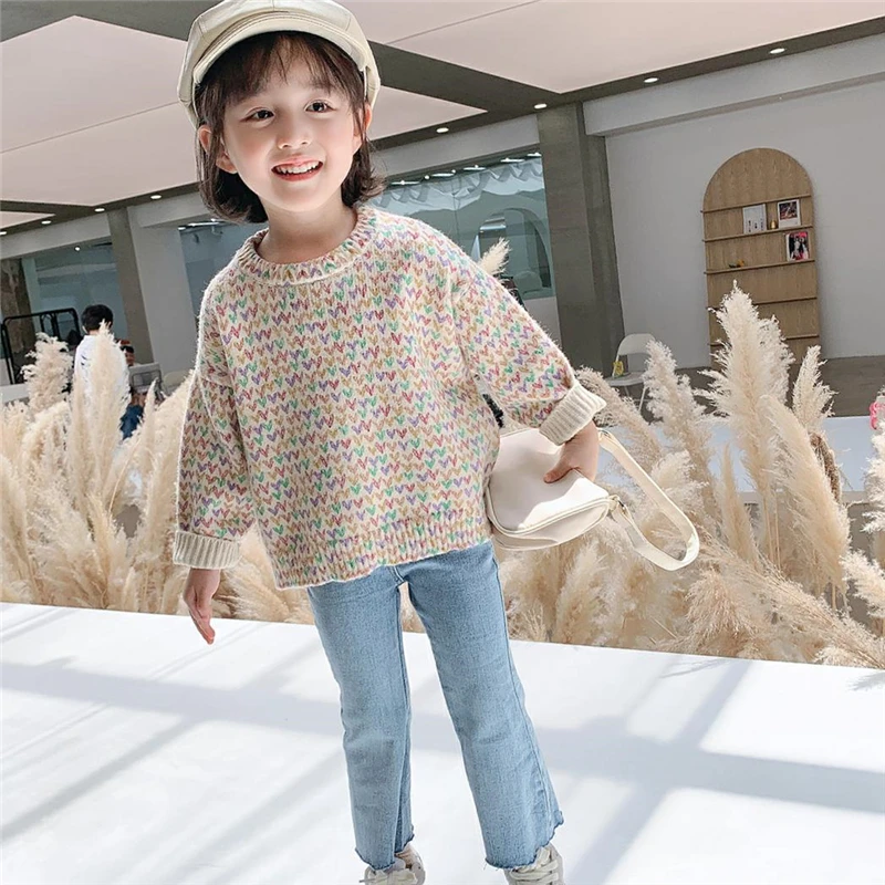 

Новый бежевый свитер весна осень зима пальто для девочек Вязаный теплый топ 2021 модная детская верхняя одежда для подростков высокое качест...