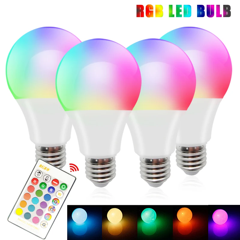 E27 RGB светодиодный лампы с регулируемой яркостью 5 Вт 10 15 лампада Сменные