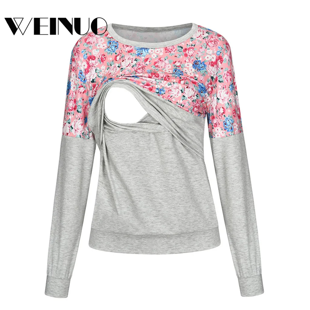 Блузка для беременных 2019 топ с длинными рукавами комбинированная полосатая